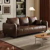 Sofá de cuero encerado vintage, adecuado para apartamentos pequeños, estilo minimalista italiano, de dos o tres plazas, diseño de líneas rectas, sofá de cuero moderno de mediados de siglo
