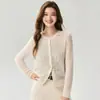 Cárdigan de punto Kangbaolai ~ 25% seda de morera, 75% cachemira, chaqueta suéter de ganchillo calado de cuello redondo para mujer