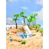 Adereços de Foto de Praia em Miniatura Mini Cenário Construção Estilo Férias de Verão na Praia Janela de Exibição com Fundo de Coqueiro