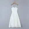 Vestido de tirante a la cintura para vacaciones en la playa Blanco Puro para Mujer Francés de Alta Gama Elegante con Borde de Encaje con Cordones Vestido Largo
