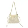 Bolsa Feminina Estilo Francês com Pérolas Vazadas Estilo de Luxo Feminino Bolsa de Festa Feminina Bolsa de Miçangas Tecida à Mão de Grande Capacidade Bolsa de Ombro