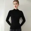Nuevo suéter de cachemir 100% puro para otoño e invierno para mujer, cuello semialto, corte ajustado, cálida prenda interior de punto para mujer