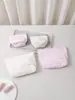 Bolsa de Cosméticos de Tela Rayada Bordada con Corazones Linda y Dulce Bolsa de Almacenamiento Portátil Gran Capacidad Bolsa de Lavado Rosa y Blanco