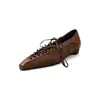 Zapatos de Mujer Vintage de Otoño con Tacón Bajo y Cordones, Hechos de Piel de Vaca de Primera Capa, Puntera Cuadrada, Piel Genuina por Dentro y por Fuera, Zapatos Mary Jane de Corte Profundo para Mujer