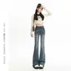 Jeans Acampanados Azules Vintage para Mujer 2025 Invierno Nuevo Estilo Desgastado Retro Americano de Cintura Alta Adelgazantes Sueltos de Boca de Campana