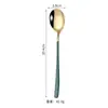 Acero inoxidable 304 estilo coreano cuchara cuchara de postre Tenedor café mango largo cuchara para mezclar vajilla occidental creativa se puede imprimir logo