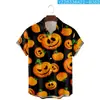 2024 Nueva Camisa Impresa en 3D Transfronteriza de Halloween para Hombre de Manga Corta Cabeza de Calabaza Diablo Halloween Divertido Forro