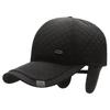 Gorra de béisbol de invierno para hombres de mediana edad y mayores, gorra bordada con entramado de diamantes, gorra cálida para exteriores con protección auditiva, en vivo transfronterizo