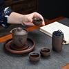 Conjunto de Chá de Viagem Areia Roxa Traje para Exterior Bolsa de Couro Uma Bule Três Xícaras Bule Conjunto Completo de Cerâmica Presente de Acompanhamento Presente Personalização