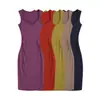 26165-1 Vestido de tirantes básico acanalado liso sin mangas de verano con escote en V ajustado al cuerpo vestido corto