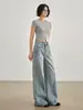 Jeans largo estilo retro americano resistente para mulheres, novo estilo verão 2026, modelagem solta, afina a silhueta, nicho, com caimento, calça comprida até o chão
