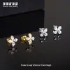 Pendientes de Trébol de Cuatro Hojas con Zirconia Engastada en Garras, Brillo de Lujo Ligero, Acero de Titanio Médico de Alta Gama, Pendientes para Mujer que No se Desvanecen