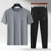 Conjunto de Verão Masculino Novo para Casal Transfronteiriço Camiseta de Seda Gelada Respirável Fresca Calça Longa Esportiva Casual Conjunto de Duas Peças para Homem