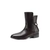 Botines Chelsea de Cuero Lavado Estilo Británico con Hebilla Metálica Invierno 2026 Tacón Medio Grueso Punta Redonda Cuero Genuino para el Trabajo Botines de Tobillo para Mujer