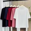 Camiseta básica de manga corta con cuello semialto de color liso informal para mujer de talla grande 200 kg de otoño con 4582