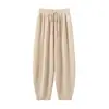Calça de Cashmere Cenoura Outono e Inverno Nova Feminina Solta Emagrecedora Longa Clássica Versátil Cor Sólida Design com Cordão