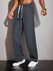 Comercio Exterior Verano Estilo Americano para Hombre Ajustados con Cordón Moda Casual Pantalones Color Sólido Diarios Sueltos Rectos Versátiles Largos