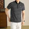 Camisa Polo de Estilo Nuevo para Verano para Hombres de Mediana Edad y Mayores, Camisa Polo Rayada Ligera de Negocios de Manga Corta para Papás de Mediana Edad
