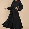 Modelo Nuevo 2026 Transfronterizo Aliexpress Vestido Maxi Casual para Mujer de Color Sólido Botones Manga Larga Plisado