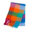 Novo Cachecol Ac-Style Outono e Inverno para Mulheres, Xale Grosso Xadrez Dupla Face com Padrão Colorido de Quatro Quadros