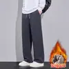 Pantalones de hombre, nueva colección otoño/invierno 2026: cuadros diagonales, pierna recta, pantalones largos, pantalones deportivos de punto para hombre, corte holgado, forrados de felpa, pantalones casuales