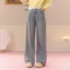 Roupas Femininas Plus Size Novas da Primavera de 2026: Jeans de Cintura Alta, que Cobre o Quadril, com Design Emagrecedor, Calça Wide Leg Retro Americana