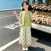 Conjunto de Camiseta Sem Manga Boneca para Meninas Estiloso Fashionável 2026 Novidades Meninas Grandes Calça Wide-Leg de Bolinhas Infantil Fina Tendência
