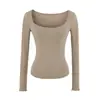 Camiseta puramente deseable de cuello cuadrado, forrada de felpa para mujer, otoño e invierno, suave y ajustada, que revela la clavícula, top de manga larga