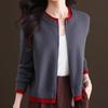 Cardigan de Tricô Pequeno com Gola Redonda e Color Block Novo para Outono/Primavera 2025 Jaqueta Suéter Feminina com Zíper Peça Externa Curta