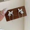 Pendientes Largos de Borla con Lazo Plateado Estilo Coreano Aguja de Plata para Mujer Circonita Lujo Ligero Combinan con Todo Dulce Diseño de Nicho Aretes