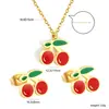 Conjunto Popular Lindo de Aretes y Collar de Helado de Cereza Transfronterizo, Aretes Dulces y Delicados, Conjunto de Joyería de Acero Inoxidable para Mujeres