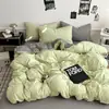 Conjunto de Roupa de Cama de Algodão Lavado Ultra Macio de Alta Qualidade Estilo Ins Quatro Peças, Conjunto de Lençol de Elástico de Três Peças para Dormitório, Roupa de Cama