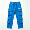 Calça de Moletom Pintada à Mão Personalizada com Bordas Desfiadas, Múltiplos Bolsos, Cordão, Calça de Moletom Casual, Calça de Trabalho Resistente Estilo Vintage Americano