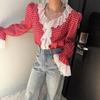 Chic Coreano2026 Primavera Nuevo Elegante y de Moda Versátil Encaje Patchwork Cuadros Holgada Manga Larga Juvenil Camisa para Mujer