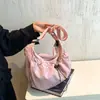 Bolso de Axila de Lona Casual Artístico Estilo Coreano Bolso de Mano de Nylon de Moda Bolso de Hombro Plegado con Cordón de Celebridad de Internet para Mujer
