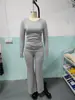 Conjunto de Dos Piezas Transfronterizo Europeo y Americano Amazon Nuevo Crop Top Ajustado Sexy de Manga Larga Pantalones Largos Moda Casual
