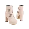 Botines Romanos elegantes de tacón alto estilo británico con hebilla de cinturón, botines blancos cortos, botines Martin de tacón grueso alto, botines de talla grande