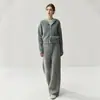 Cárdigan Waffle con Capucha de Cachemira para Otoño e Invierno Sudadera con Doble Cremallera para Mujer Cárdigan de Punto Holgado Conjunto de Abrigo Corto