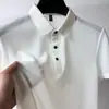 Camisa Polo Manga Curta para Homens, Malha Jacquard de Bambu, Seda Gelada, Gola Polo, Cor Sólida, Camisa Simples, Fibra de Poliéster