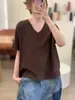 Verão Novo Estilo 2026 Gola V Tencel Casual Solto Emagrecedor Tricô Cor Sólida Fino Manga Curta Top Feminino