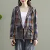 Camisa a Cuadros con Capucha para Mujer Cardigan Casual Retro Artístico
