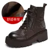 Nueva colección otoño e invierno 2026: Botines de cuero de estilo británico, suela gruesa, estilo retro, hechos de piel de vaca de plena flor, con punta redonda y cierre de cremallera, calzado para mujer
