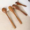 Cuchara de Madera de Acacia Sazonando Cuchara para Remover Café Mango Largo Cuchara de Madera Madera Maciza Niños Teca Mini Cuchara Pequeña de Madera