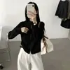Chamarra sudadera estilo europeo con cuello alto pequeño y manga larga para mujer, nueva versión coreana de otoño 2026, corte holgado, favorecedora, top elegante