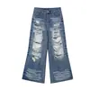 Magic Bear 2026 Nuevos Jeans Americanos de Calle Estilo Ro Pesados Lavados Desgastados Rasgados Pantalones Sueltos de Pierna Ancha
