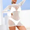 Lencería Sexy de Nuevo Estilo Transfronteriza Malla de Alto Elástico Transparente Vestido de Malla de Manga Larga Hueco Vestido Bodycon Seductor para Mujer