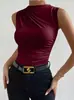 Regata Feminina Sem Mangas Gola Alta Slim, Tecido Macio Para Múltiplas Ocasiões de Looks de Verão