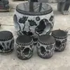 Juego de Mesa y Banco de Piedra para Exteriores, Mesa Cuadrada con Grabado Personalizado, Mesa de Piedra Natural para Uso en Patio Exterior, Hogar y Ocio