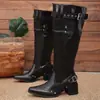 Botas Largas Adelgazantes Otoño/Invierno 2026 de Punta con Tacón Grueso, Nuevas Botas de Ante Arrugadas para Mujer