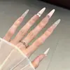 Uñas postizas de larga duración con moños y corazones para estudiantes, hechas a mano, removibles y favorecedoras